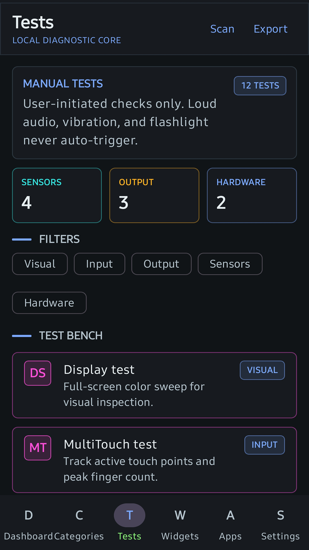 Tests Screen