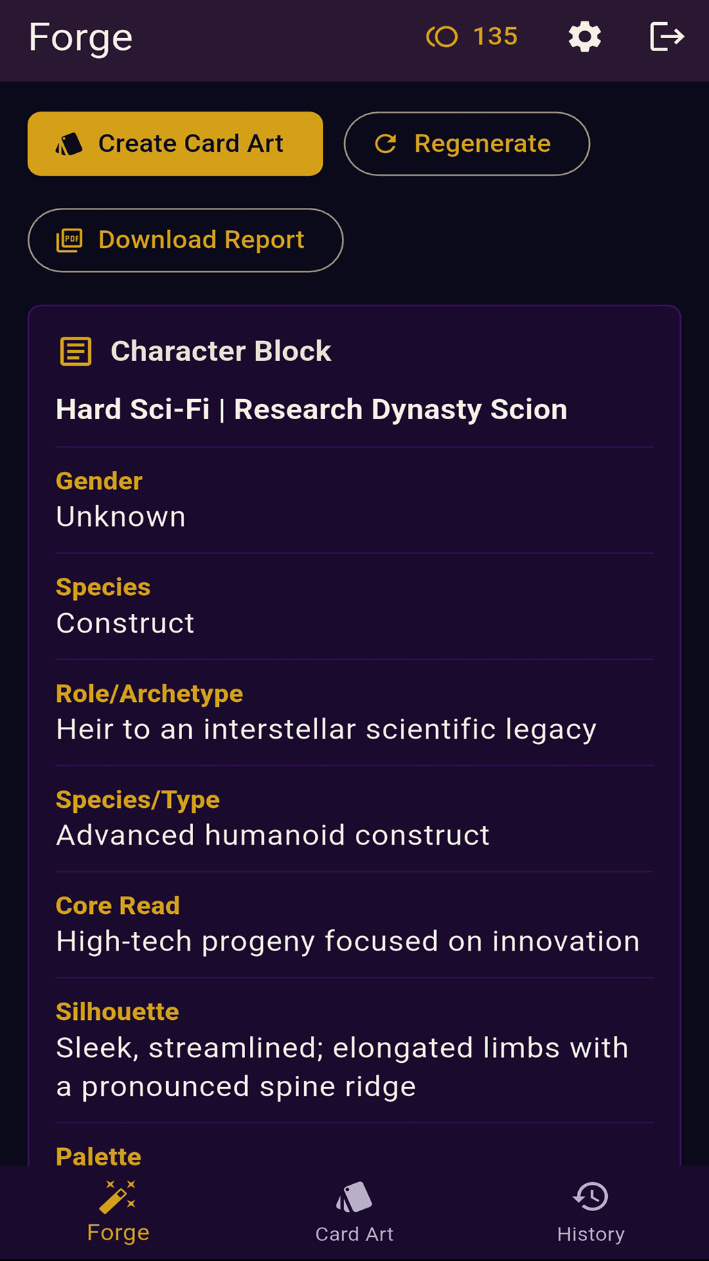 Character report screen