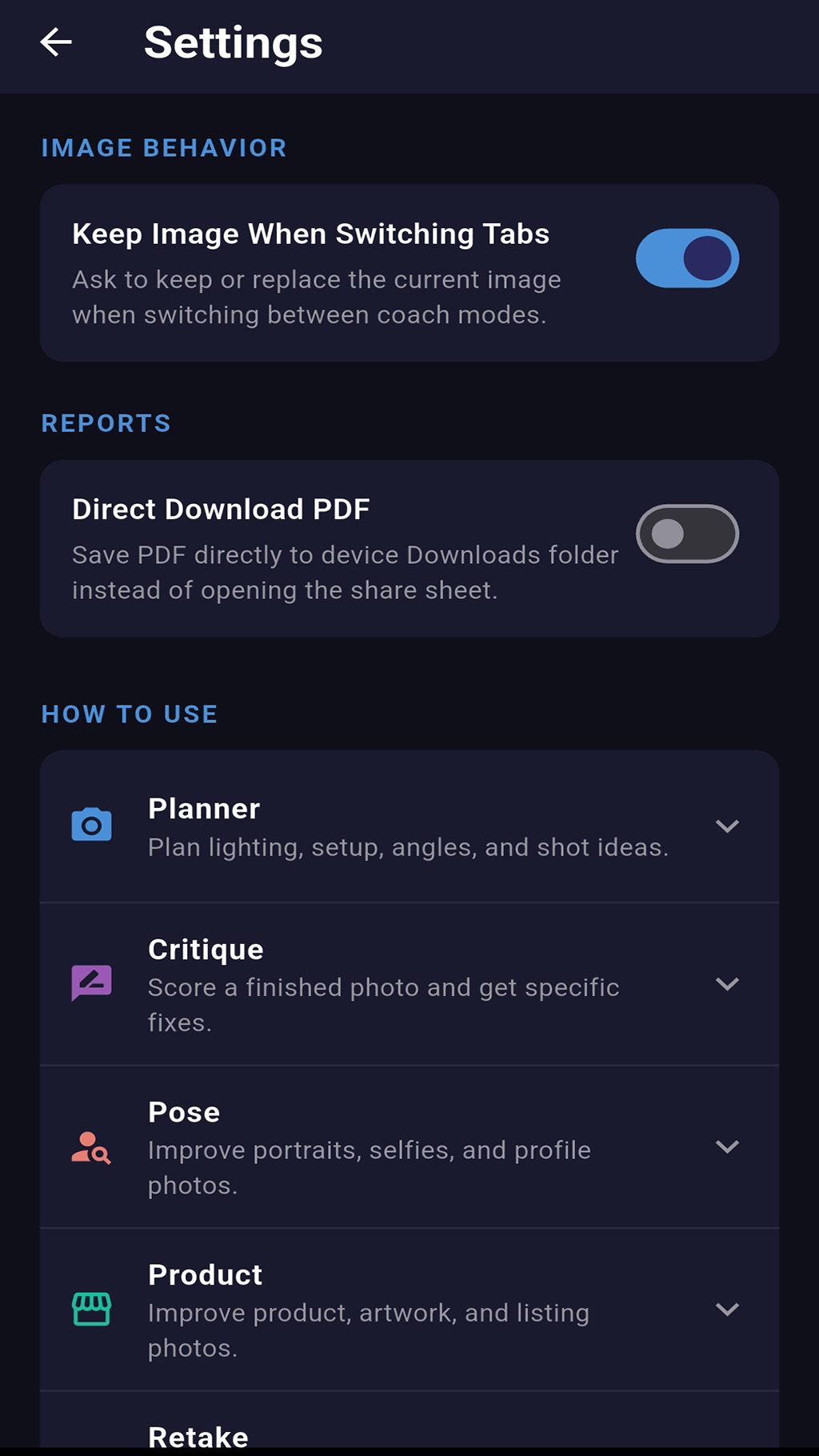 History and PDF reports