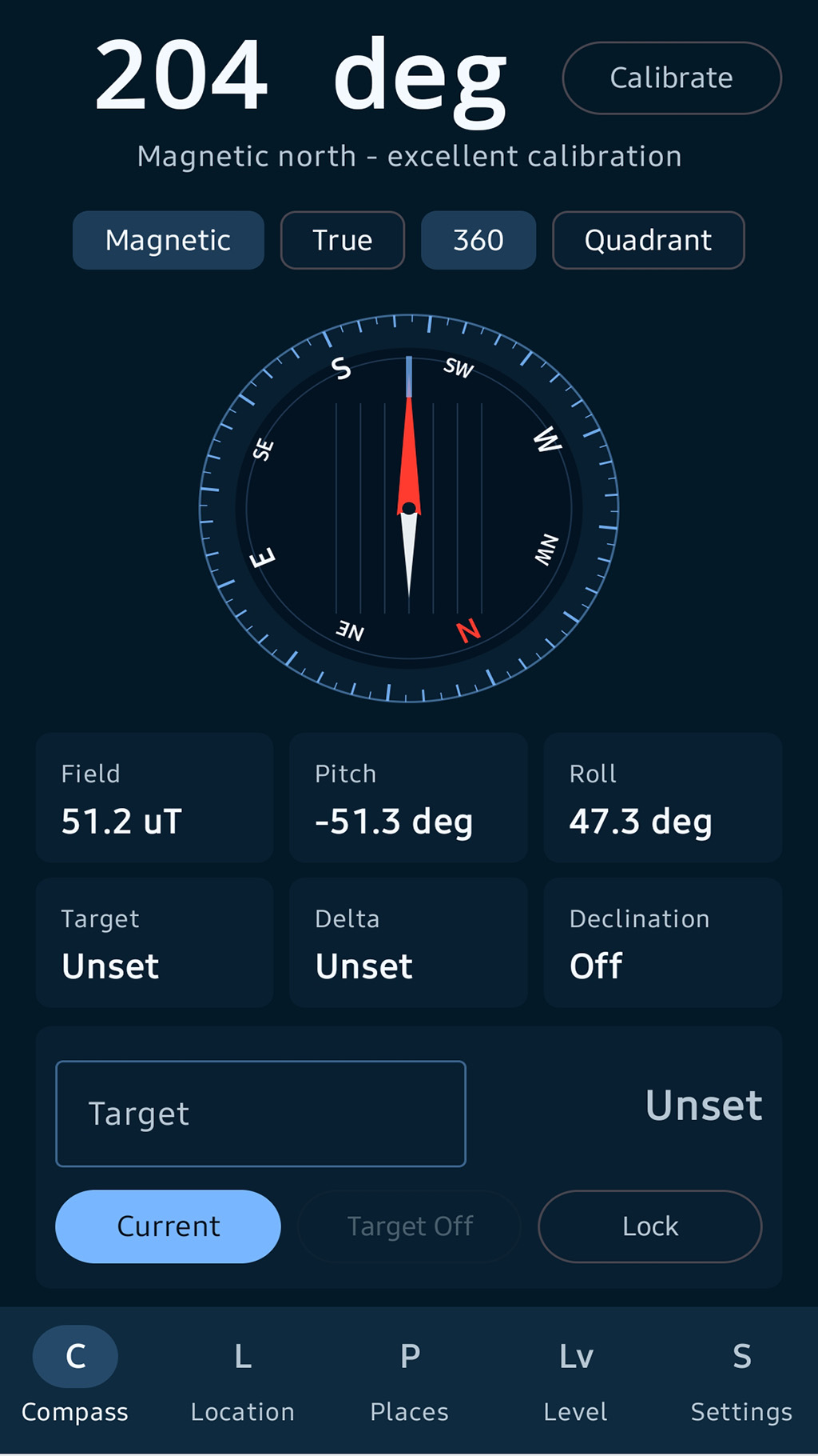 Target heading screen