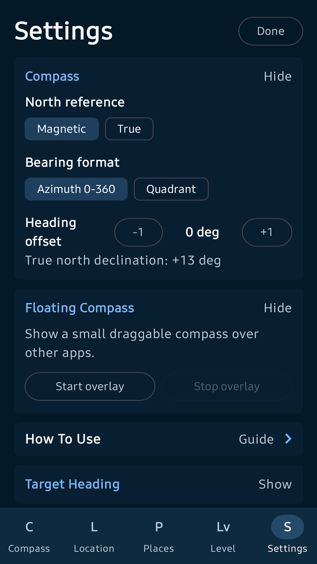 Spirit level screen