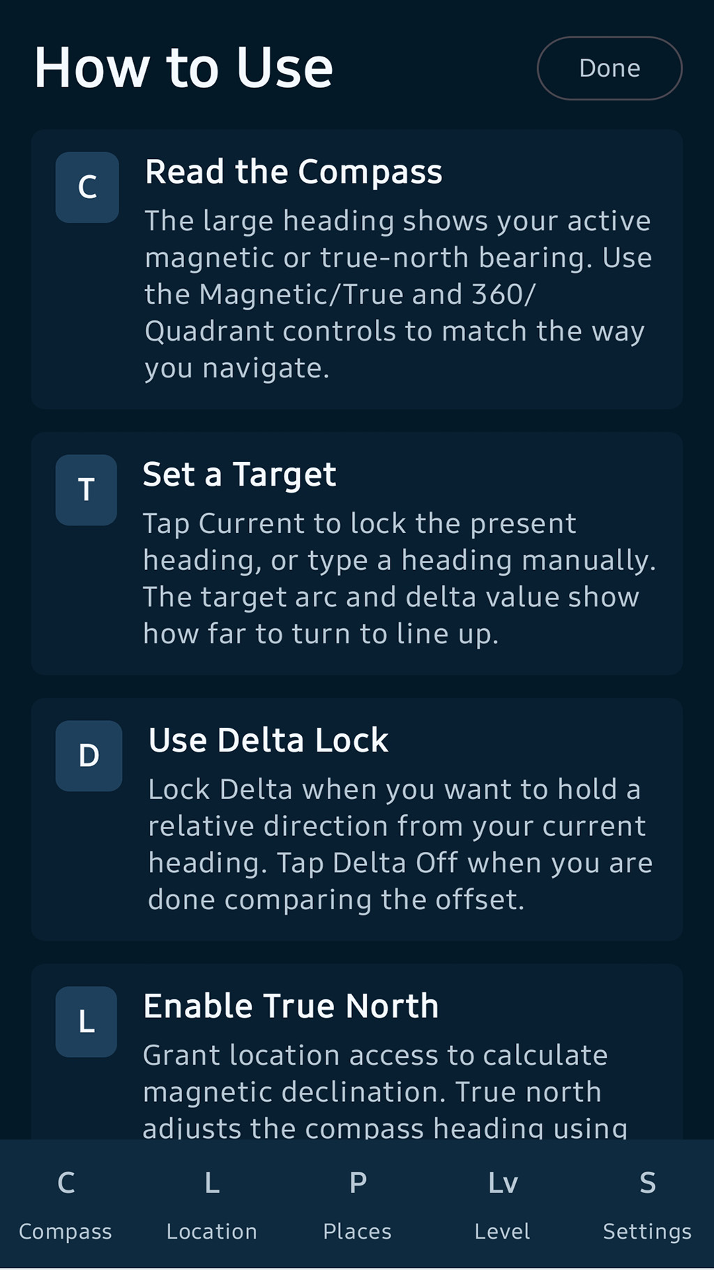 Settings screen